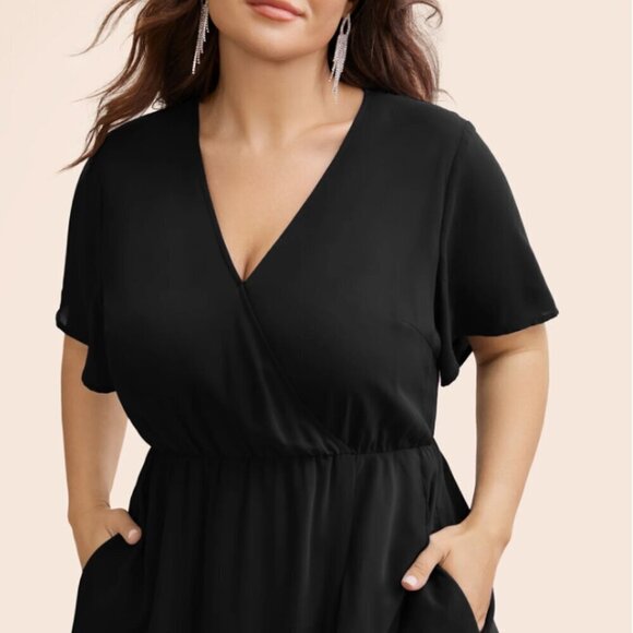 BloomChic Plus size XL Chiffon Overlap Collar Ruffle Sleeve Dress us14-16 - Picture 3 of 5